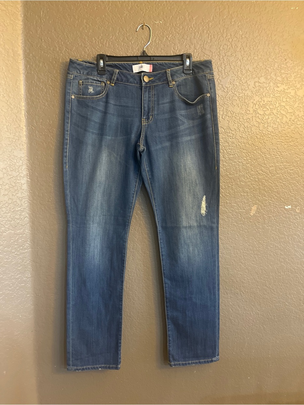 CAbi women’s Straight Jeans in Dark Blue with Light Fading